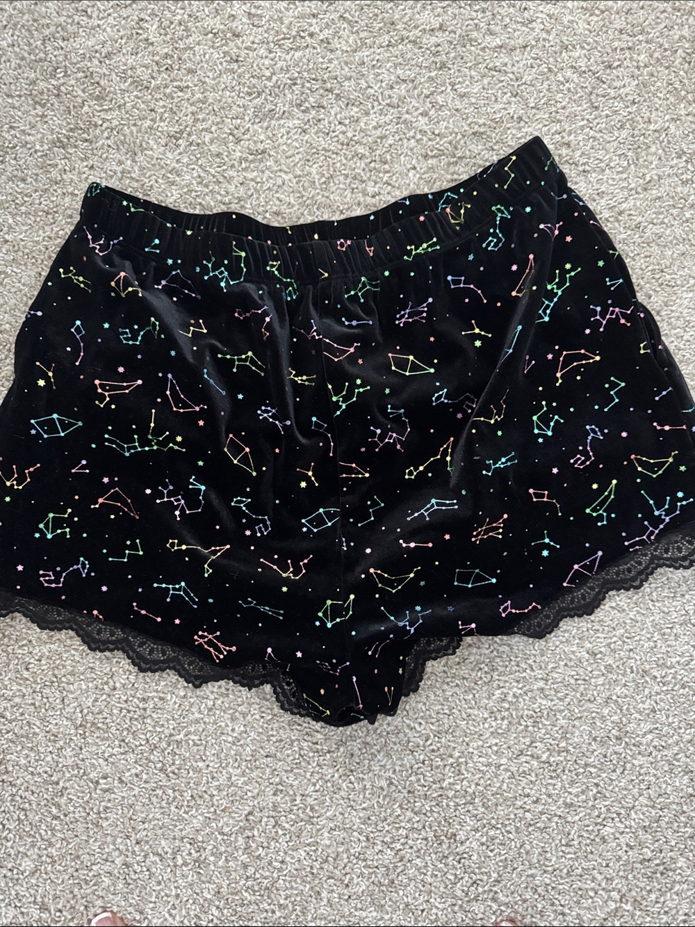 Black Constellation horoscope Velvet lace Sleep Shorts pajama bottom cosmic aura - Picture 3 of 4